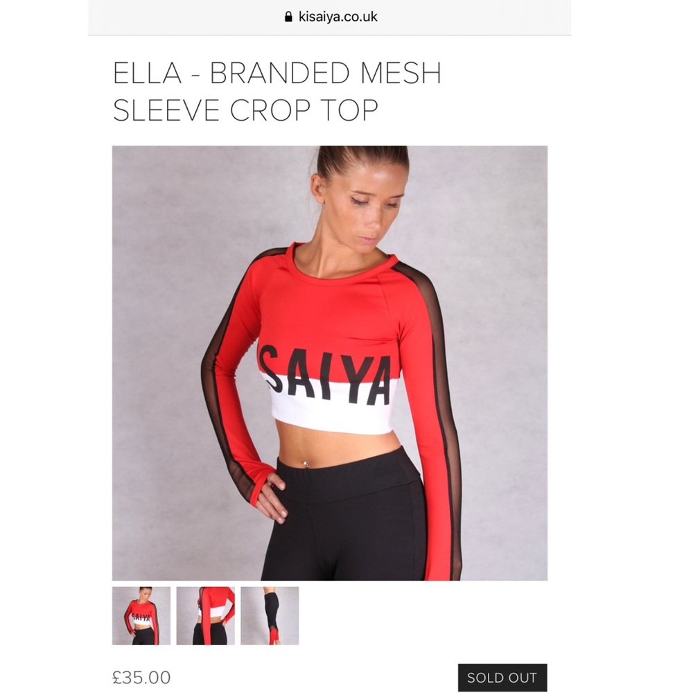 Kisaiya branded mesh sleeve color block crop top